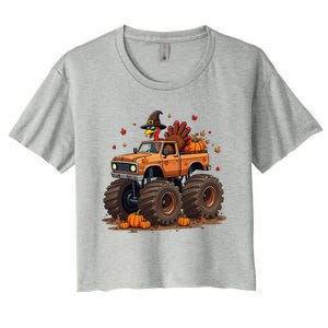 Thanksgiving Turkey Monster Truck Gift Women's Crop Top Tee