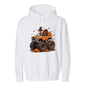 Thanksgiving Turkey Monster Truck Gift Garment-Dyed Fleece Hoodie