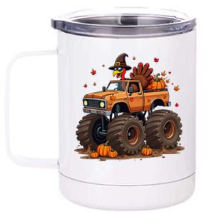 Thanksgiving Turkey Monster Truck Gift 12 oz Stainless Steel Tumbler Cup