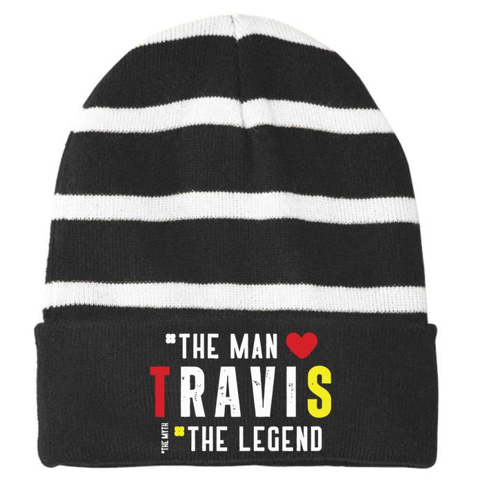 Travis The Man The Legend The Myth Striped Beanie with Solid Band