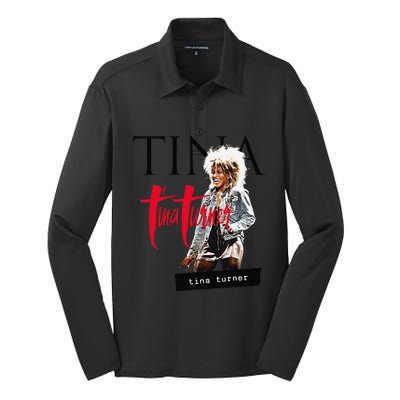 Tina Turner Multi Logo Photo Silk Touch Performance Long Sleeve Polo