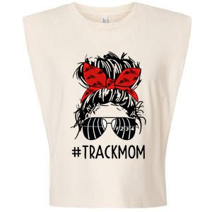 #Trackmom Track Mom Messy Bun Marathon Running Mother's Day Gift Garment-Dyed Women's Muscle Tee