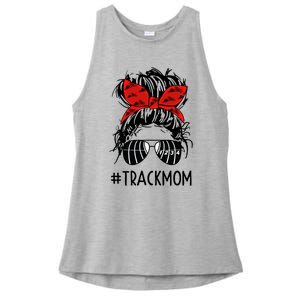 #Trackmom Track Mom Messy Bun Marathon Running Mother's Day Gift Ladies PosiCharge Tri-Blend Wicking Tank