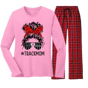 #Trackmom Track Mom Messy Bun Marathon Running Mother's Day Gift Women's Long Sleeve Flannel Pajama Set 