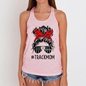 #Trackmom Track Mom Messy Bun Marathon Running Mother's Day Gift Women's Knotted Racerback Tank