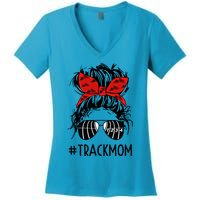 #Trackmom Track Mom Messy Bun Marathon Running Mother's Day Gift Women's V-Neck T-Shirt