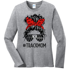 #Trackmom Track Mom Messy Bun Marathon Running Mother's Day Gift Ladies Long Sleeve Shirt