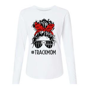 #Trackmom Track Mom Messy Bun Marathon Running Mother's Day Gift Womens Cotton Relaxed Long Sleeve T-Shirt