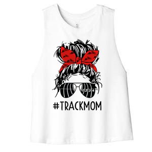 #Trackmom Track Mom Messy Bun Marathon Running Mother's Day Gift Women's Racerback Cropped Tank