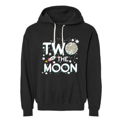 Two The Moon 2nd Birthday Gift For 2 Year Old Garment-Dyed Fleece Hoodie