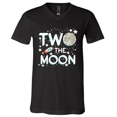 Two The Moon 2nd Birthday Gift For 2 Year Old V-Neck T-Shirt