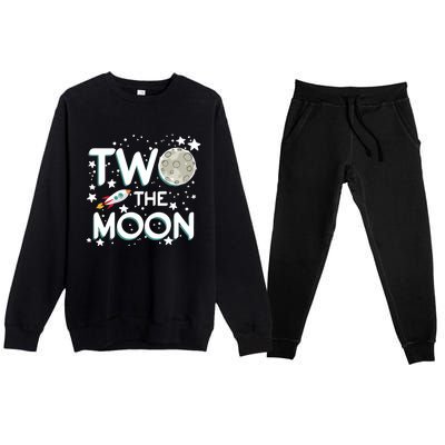 Two The Moon 2nd Birthday Gift For 2 Year Old Premium Crewneck Sweatsuit Set