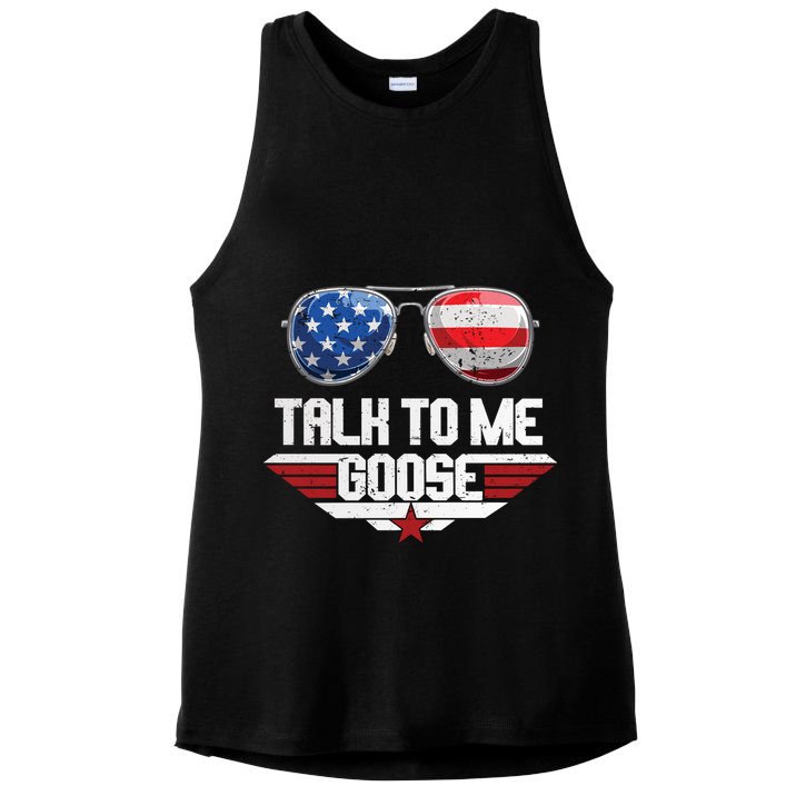 Talk To Me Goose American Flag Glasses Ladies PosiCharge Tri-Blend Wicking Tank