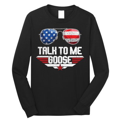 Talk To Me Goose American Flag Glasses Long Sleeve Shirt