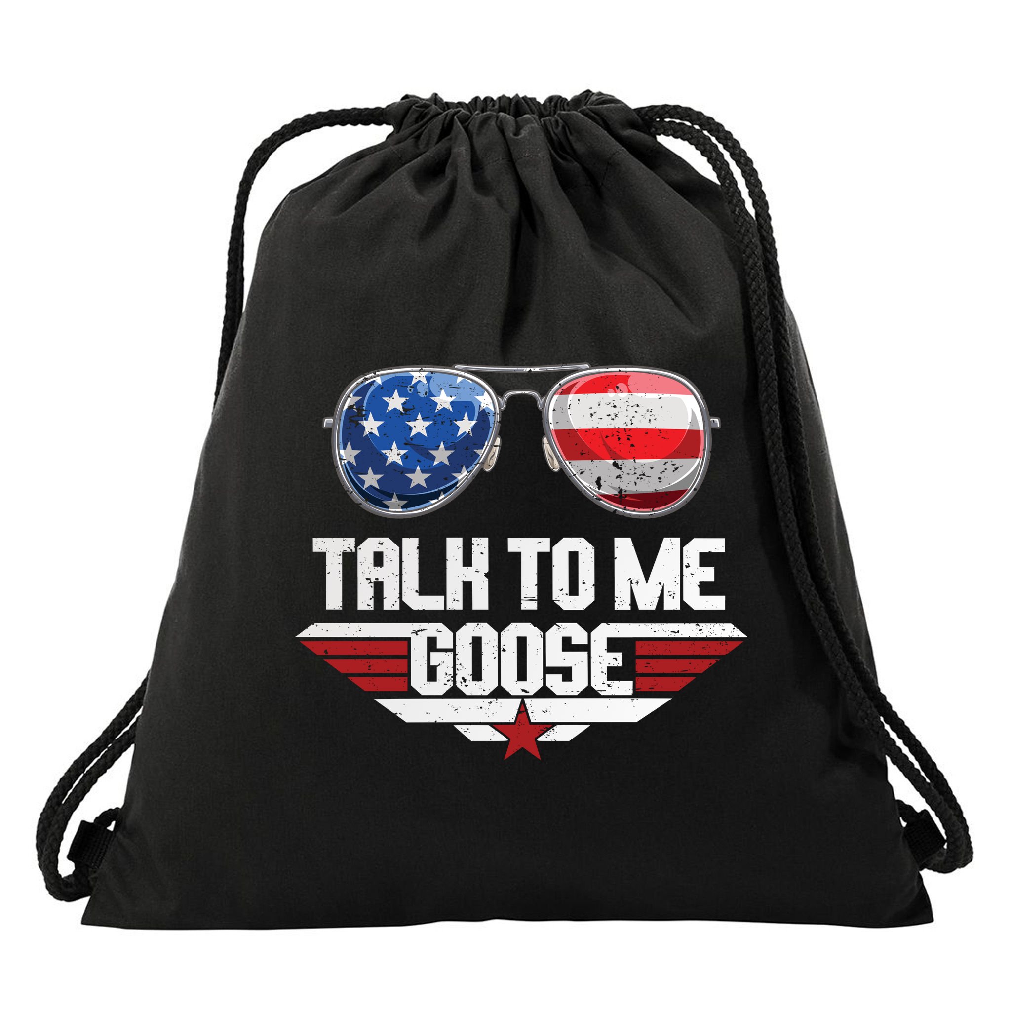 Talk To Me Goose American Flag Glasses Drawstring Bag