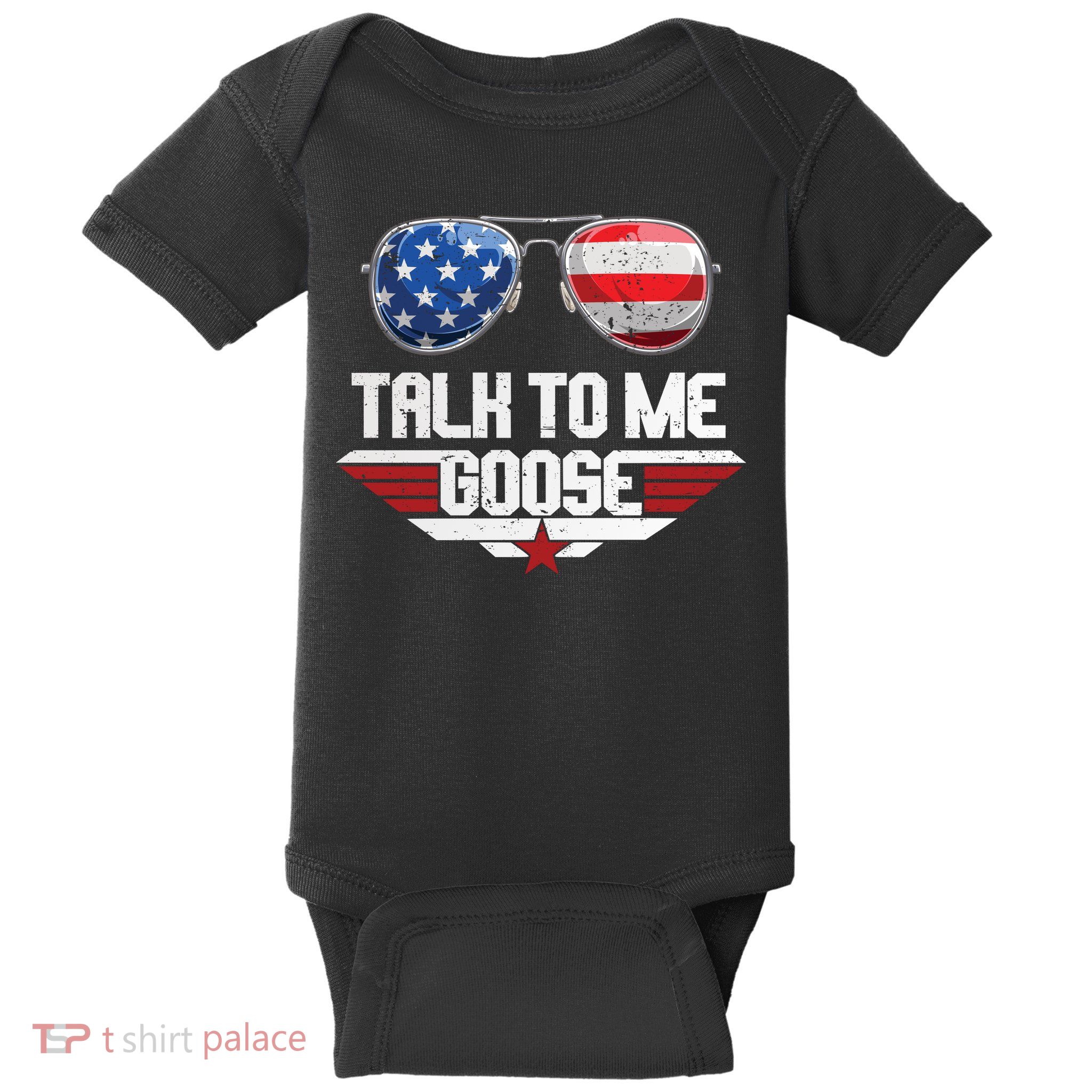 Talk To Me Goose American Flag Glasses Baby Bodysuit