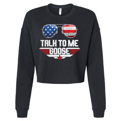 Talk To Me Goose American Flag Glasses Cropped Pullover Crew