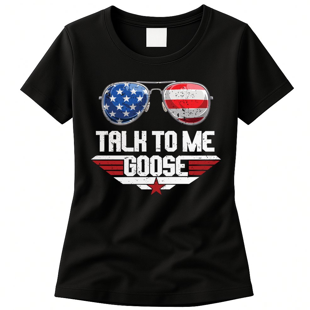 Talk To Me Goose American Flag Glasses Womens T-Shirt