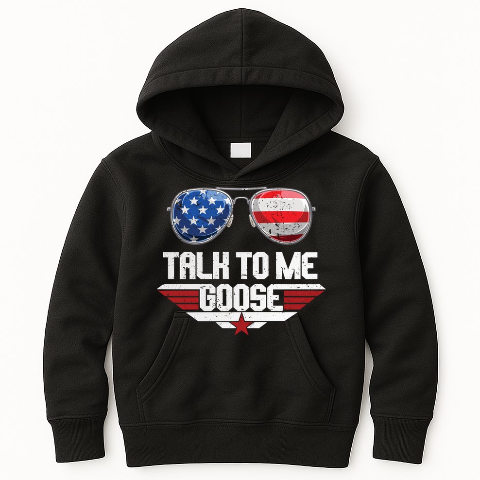 Talk To Me Goose American Flag Glasses Kids Hoodie