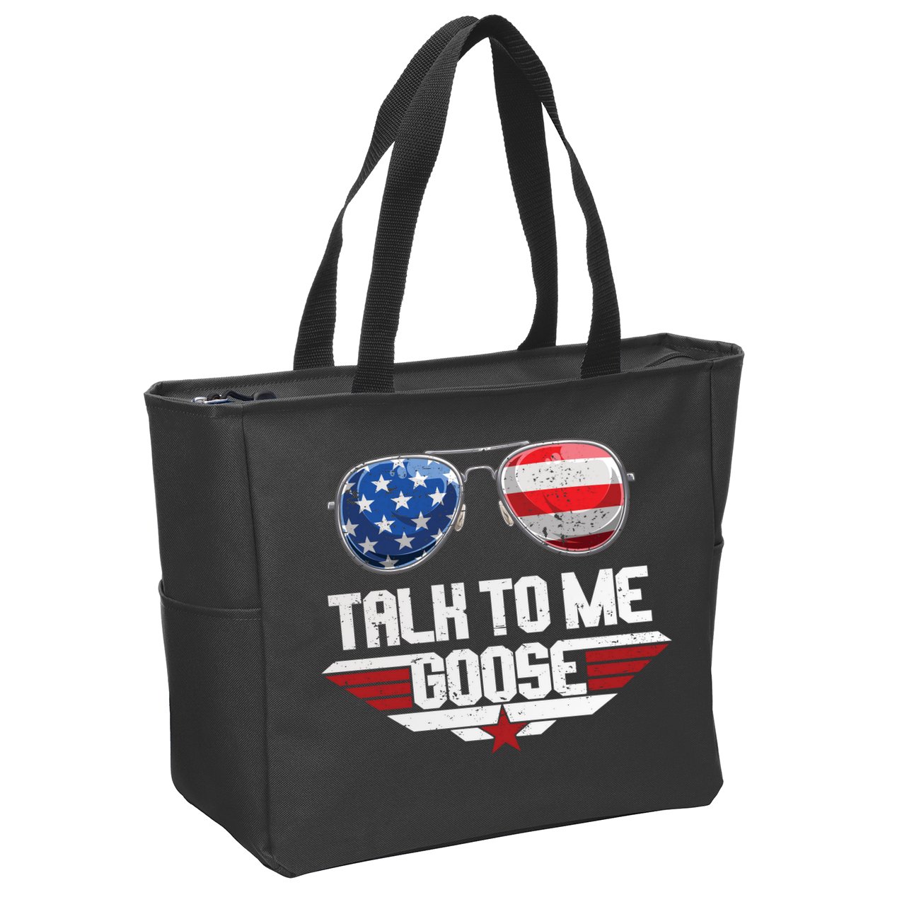 Talk To Me Goose American Flag Glasses Zip Tote Bag