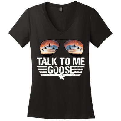 Talk To Me Goose Jet Fighter Sunglasses Women's V-Neck T-Shirt