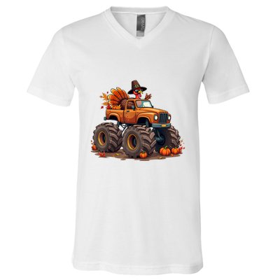 Thanksgiving Turkey Monster Truck V-Neck T-Shirt
