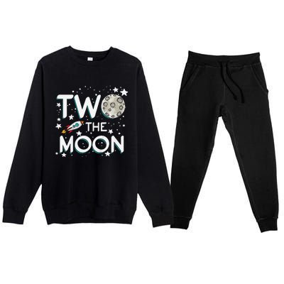 Two The Moon 2nd Birthday Gift For 2 Year Old Premium Crewneck Sweatsuit Set