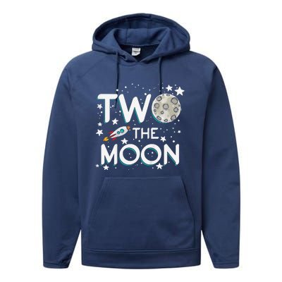 Two The Moon 2nd Birthday Gift For 2 Year Old Performance Fleece Hoodie