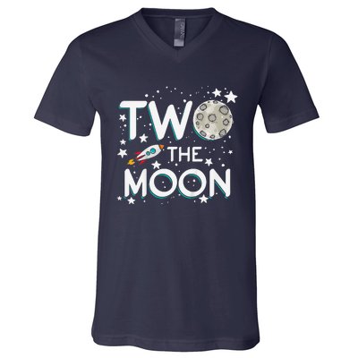 Two The Moon 2nd Birthday Gift For 2 Year Old V-Neck T-Shirt