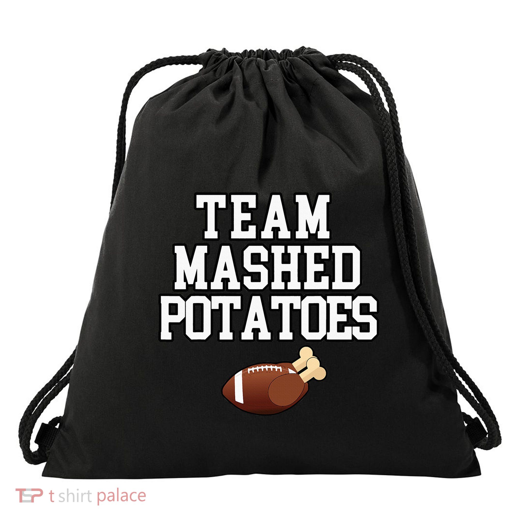 Thanksgiving Team Mashed Potatoes Football Drawstring Bag