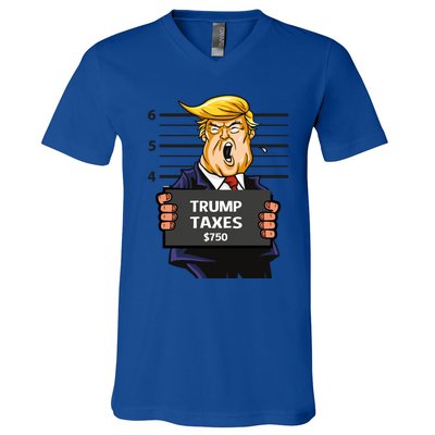 Trump Taxes Meaningful Gift Prison Mug Shot $750 Fraud Lock Him Up Gift V-Neck T-Shirt