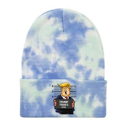 Trump Taxes Meaningful Gift Prison Mug Shot $750 Fraud Lock Him Up Gift Tie Dye 12in Knit Beanie