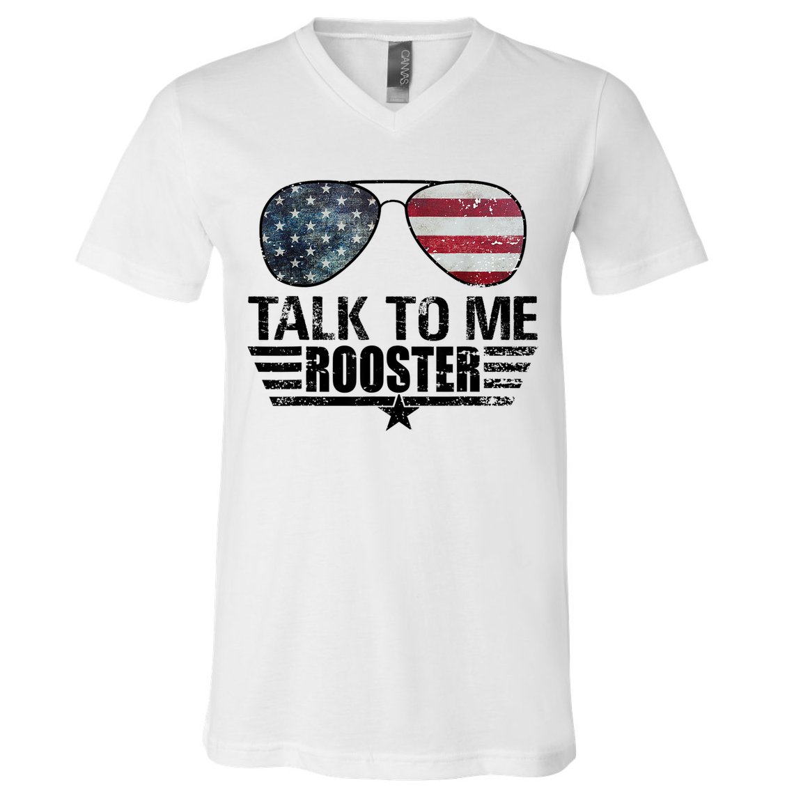 Talk To Me Rooster Sunglasses America Flag V-Neck T-Shirt