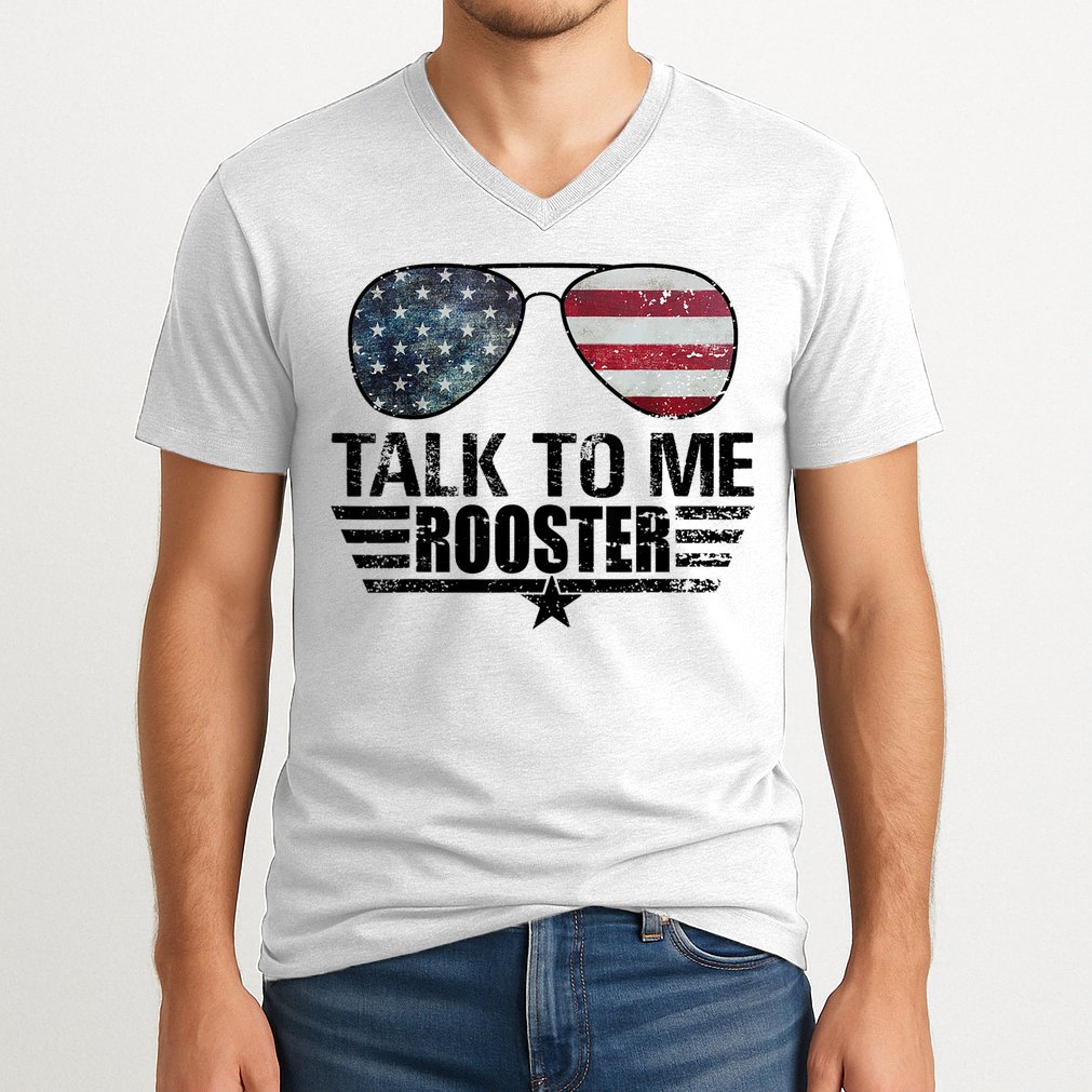 Talk To Me Rooster Sunglasses America Flag V-Neck T-Shirt