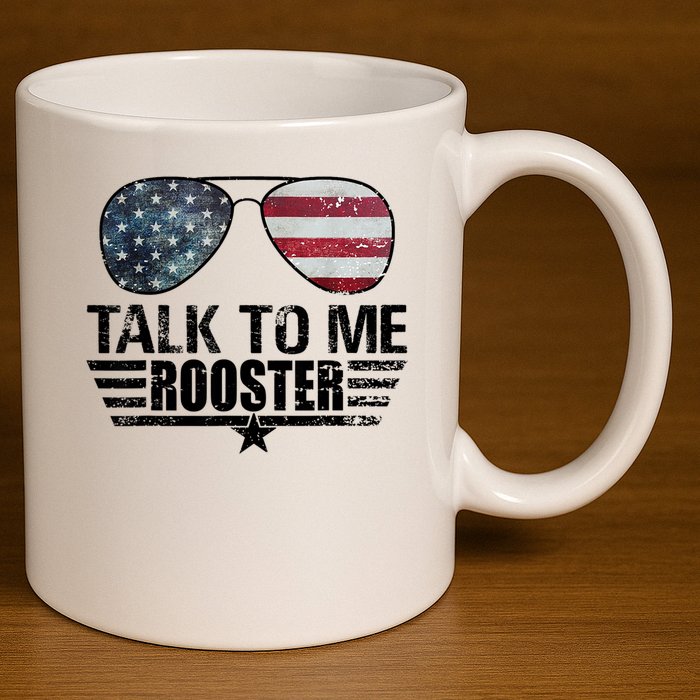 Talk To Me Rooster Sunglasses America Flag 11oz C Handle Ceramic Mug