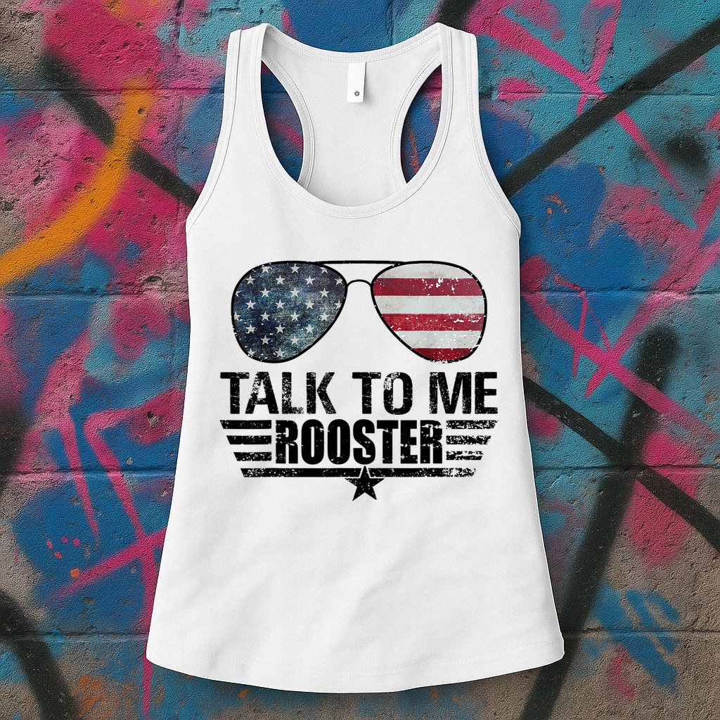 Talk To Me Rooster Sunglasses America Flag Womens Tank Top