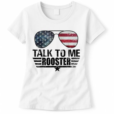 Talk To Me Rooster Sunglasses America Flag Womens T-Shirt