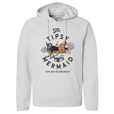 The Tipsy Mermaid Dive Bar & Fish Shack Vintage Pinup Art Performance Fleece Hoodie