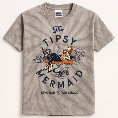 The Tipsy Mermaid Dive Bar & Fish Shack Vintage Pinup Art Kids Tie-Dye T-Shirt