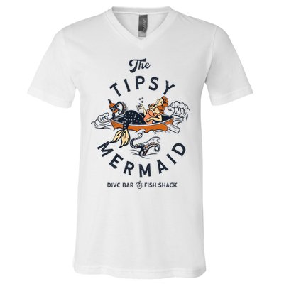 The Tipsy Mermaid Dive Bar & Fish Shack Vintage Pinup Art V-Neck T-Shirt