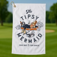 The Tipsy Mermaid Dive Bar & Fish Shack Vintage Pinup Art Golf Towel