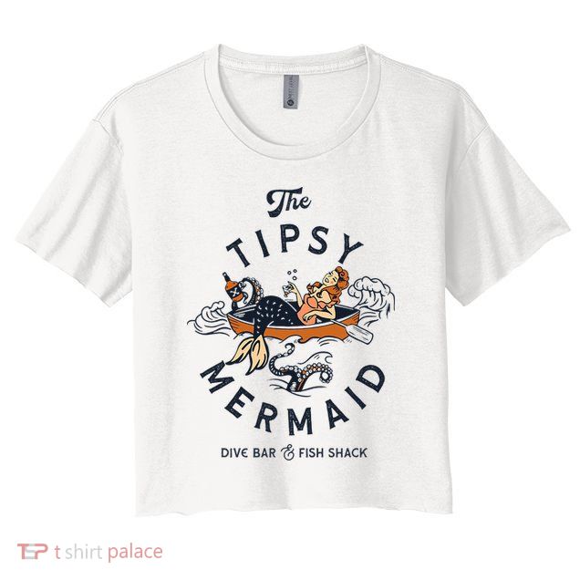 The Tipsy Mermaid Dive Bar & Fish Shack Vintage Pinup Art Crop Top