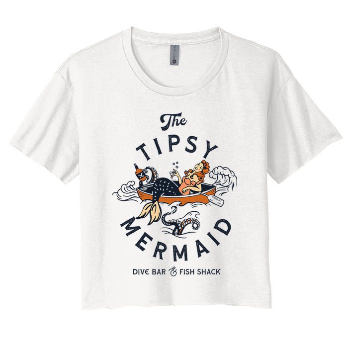 The Tipsy Mermaid Dive Bar & Fish Shack Vintage Pinup Art Women's Crop Top Tee