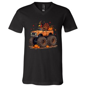 Thanksgiving Turkey Monster Truck V-Neck T-Shirt