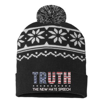 Truth The New Hate Speech Political Correctness USA Flag USA-Made Snowflake Beanie