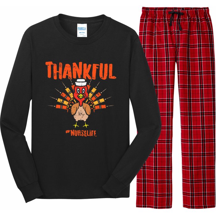 Thankful Turkey Nurse Life Cute Thanksgiving Fall Long Sleeve Pajama Set