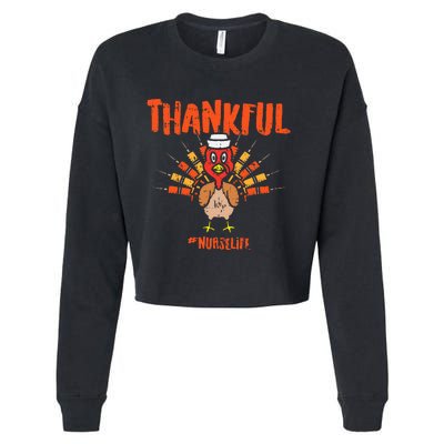 Thankful Turkey Nurse Life Cute Thanksgiving Fall Cropped Pullover Crew