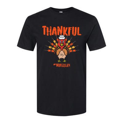 Thankful Turkey Nurse Life Cute Thanksgiving Fall Softstyle CVC T-Shirt