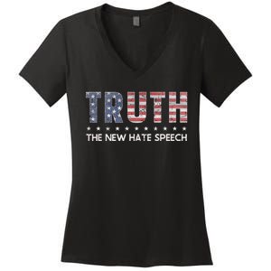 Truth The New Hate Speech Political Correctness USA Flag Women's V-Neck T-Shirt