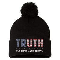 Truth The New Hate Speech Political Correctness Usa Flag Pom Pom 12in Knit Beanie